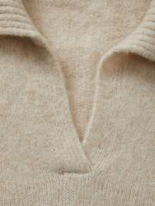 RosyDaze Women Oversized Polo Collar Balloon Sleeve Knit Sweater - Apricot - View 4