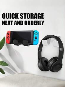 No Drill Wall Mount Game Controller & Headphone Holder, ABS Plastic Display Rack, Practical Hook For Video Game Accessories Storage - multicolor - View 7