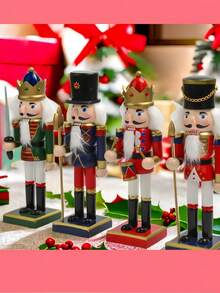 Handmade Durable Solid Wood Classic King Style Nutcracker Figurine Exquisite Craft Tabletop Ornament Home Indoor Desktop Decoration For Christmas Thanksgiving Winter Holiday Party Room Decor Festive Display Decorative Holiday Gift - 1set - View 5