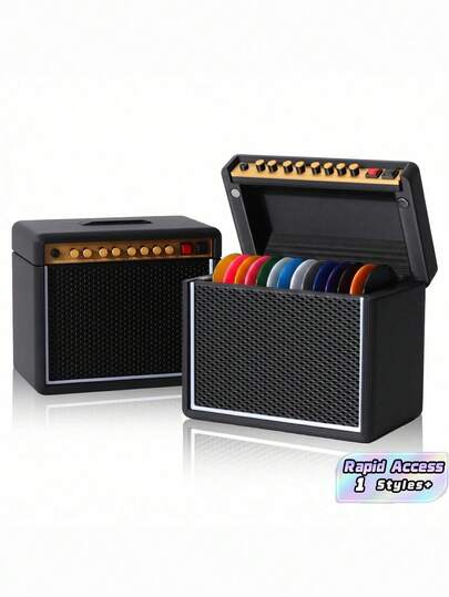 1PC 3D Printed Vintage Amp Guitar Pick Holder – Flip-Top Fast Storage Box With 12 Slots + 1 Large Compartment, Holds 25-28 Picks, Secure Fit No Shaking, Perfect For Gig, Rehearsal, Studio, Essential Accessory For Guitarists,Gift For Players