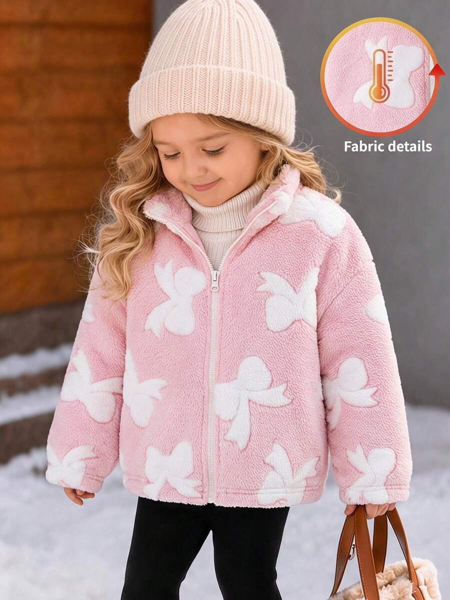Emery Rose Kids Emery Rose Kids 女童彩色布洛克圖案立領長袖拉鍊假領保暖泰迪夾克，搖粒絨，保暖舒適，適合休閒、日常穿著與學校日常，秋冬穿著，聖誕禮物