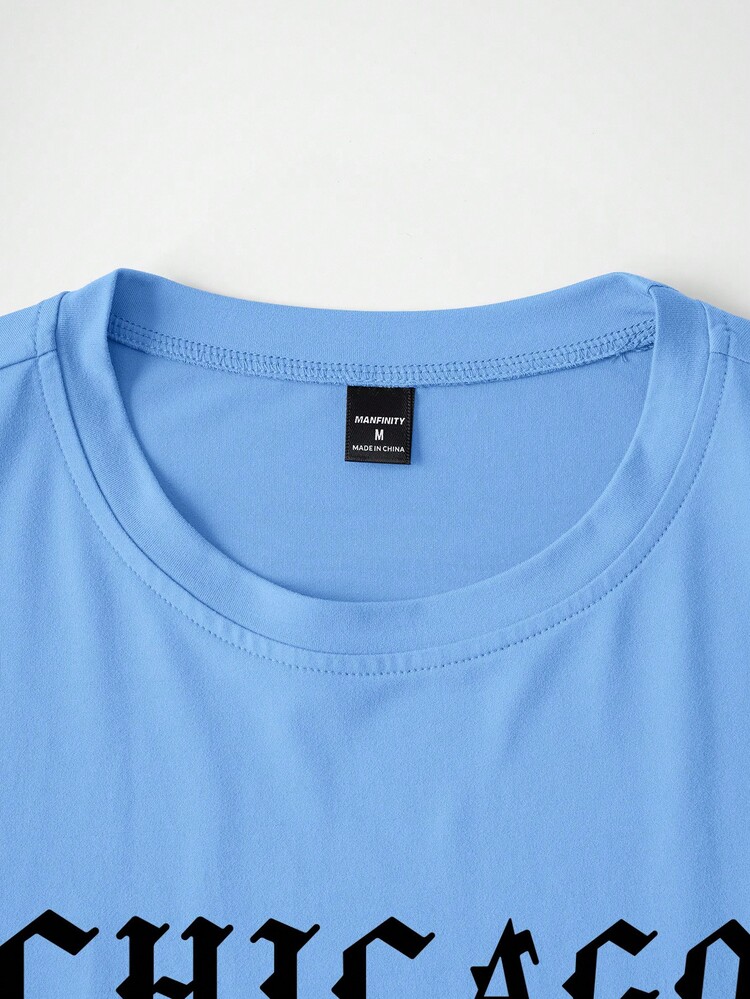 Manfinity LEGND Set Kaos dan Celana Pendek Pria dengan Cetakan Huruf - Biru - View 4