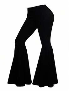 DreamSkyne Plus Size Women Solid Color Simple Daily Fashion Flared Pants Fall Cloth For Women - Black - View 3