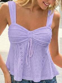 SHEIN Teen Girls Knit Textured Ruched Bust Casual Fitted Camisole Tank Top - Purple - View 1
