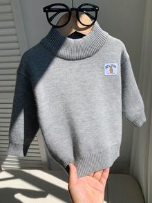 SHEIN 嬰兒男嬰女嬰秋冬休閒灰色抓絨毛衣，可愛嬰兒高領毛衣，灰色毛衣 - 彩色 - 查看 7
