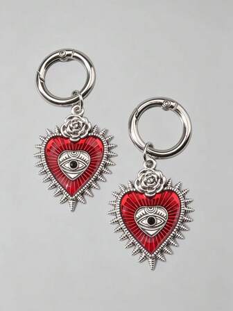 2pcs/Set Vintage Gothic Evil Eye & Heart Shaped Pendant, Shoes/Boots/Bag Decoration Accessories, Halloween