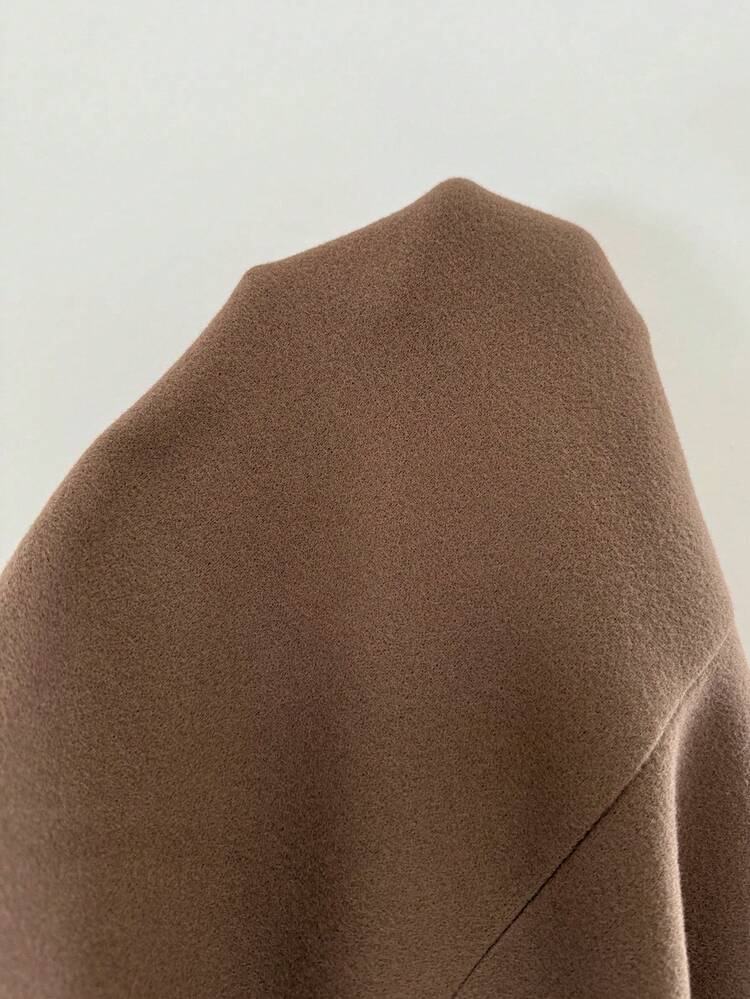 Serisse 女款純色翻領休閒日常大衣 秋季暗黑學院風 毛混紡修身披肩式外套 - 棕色 - 查看 8