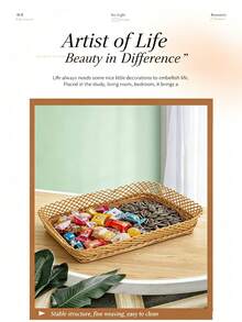 1個手工編織方形藤編收納籃，可用作水果盤，可盛放堅果、水果、鮮花、玩具等物品，多用途、實用耐用，居家生活理想選擇 - 方形 - 查看 6