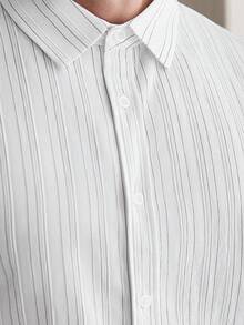 Core Aspect Men's Striped Long Sleeve Single-Breasted Casual Shirt Vacation White Autumn - White - View 3