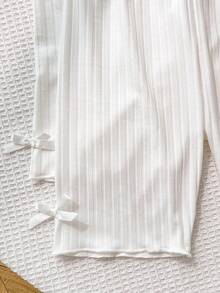 SHEIN 女童大童白色紋理羅紋蝴蝶結裝飾 2件組內搭褲 - 白色 - 查看 2