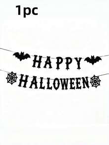 萬聖節場景佈置橫幅：Happy Halloween、黑色蝙蝠、蜘蛛網、派對裝飾用品 - 查看 4