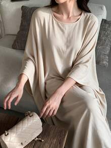 Yasmyna Beige Batwing Sleeve Abaya, Loose Draped Muslim Dress Formal Christening Guest Winter Modest Casual - Beige - View 7