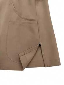 TaskEZ Earth Tone Short Sleeve Sweetheart Neck Zipper Multi-Pocket Convenient Comfortable Scrub Uniform Top - Camel - View 7