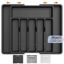 Adjustable Cutlery Organizer - Expandable Plastic Drawer Divider, Ideal For Kitchen And Dining Room Storage - Multicolor - View 1