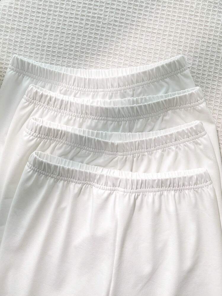 SHEIN سراويل ضيقة رياضية كاجوال بسيطة ومريحة للفتيات المراهقات، سراويل أمان 4 قطع/عبوة - أبيض - مشاهدة 4