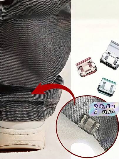 1 Set Transparent Pants Leg Clips, Trouser Cuff Shortener Clips, Anti-Dragging Pant Leg Fastener Adjustment Device With Smooth Surface & High-Quality Hidden Buckles,Suitable For Daily Outfits,Fashion Clothing Modification For Men Women Daily Use