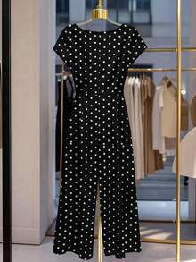 GlowEve CURVE White Elegant Commuter Comfortable Plus Size Jumpsuit - Black and White - View 2
