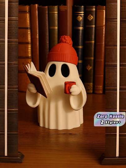 Cute Reading Ghost Collectible Figurine, Plastic Creative Ghost Ornament, Fashion Funny Desktop Table Decoration, Stylish Home Living Room & Christmas Tree Decor