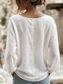 Linhara CURVE Plus Size Women's Woven Casual Fall Blouse Jacket - White - View 2