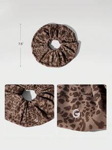 GLOWMODE FeatherFit™ Wild Glow Animal Print Wide Scrunchie With Reflective Logo Summer Travel Gym Fitness Workout Daily Casual - Brown - View 6