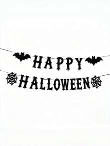 萬聖節場景佈置橫幅：Happy Halloween、黑色蝙蝠、蜘蛛網、派對裝飾用品 - 查看 6