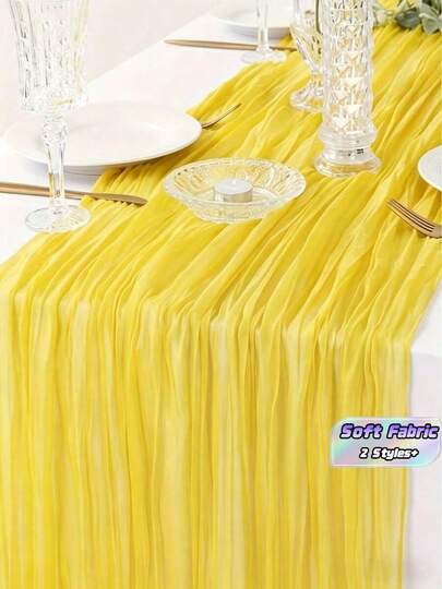 1/5pcs Yellow Pleated Table Runner, Party Tablecloth, Table Cover, Birthday Party Decor Table Runner, Birthday Party Supplies, Wedding Decor, Wedding Arch Fabric, Baby Shower, Bridal Shower, Birthday Gift, Party Favors, Home Decor, Room Decor,Kitchen
