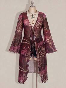 SHEIN ICON 大尺碼女款深V領休閒百搭日常穿搭上衣 秋季 - 酒紅色 - 查看 5