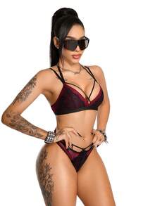AltBold Women's Lace Patchwork Wireless Comfortable Lingerie Set 2pcs - Multicolor - View 5