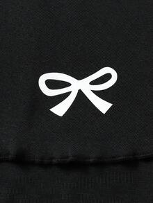 SHEIN 青少年女孩緊身褲，休閒優雅裙褲二合一蝴蝶結圖案，適合春、秋、夏穿著，完美適用於外出 - 黑色 - 查看 5