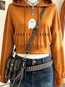 Lalippa Women's Cat Ear Hooded Sweatshirt Casual Halloween Ghost Short Pullover - Multicolor - View 3