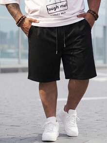 DRIVNCORE Men Plus Solid Drawstring Waist Shorts Sweat Plain Black Size - Black - View 4