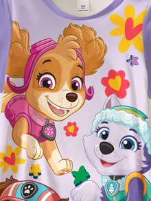 SHEIN | PAW Patrol 女童夏季休闲狗狗印花圆领短袖连衣裙 - 白色 - 查看 5