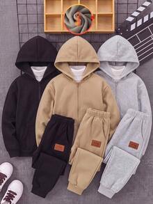 SHEIN 2件組，買一送一，兒童青少年男孩休閒秋季連帽衛衣套裝 - 彩色 - 查看 3