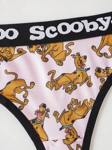 SCOOBY-DOO X SHEIN Women's Letter Waistband Cartoon Print Thong - Pink - View 4