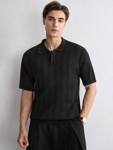 Manfinity CityGents Old Money European American Blogger Style Chic Design Mature Casual Commute Office Business Men's Plus Size Pullover Black Ribbed Knit Sweater Summer - Black - View 5