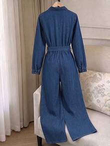 GlowEve Jumpsuit Denim Wanita Kasual Pinggang Tinggi Biru Elastis Nyaman dan Menawan untuk Pemakaian Sehari-hari - Biru - View 2