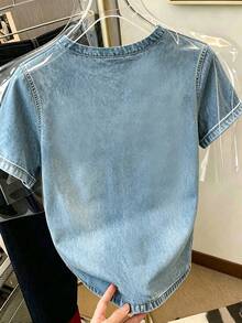 Resyla Men Washed Texture Short Sleeve Tee, Fake Pocket Stitched Crew Neck Casual T-Shirt - Multicolor - View 2