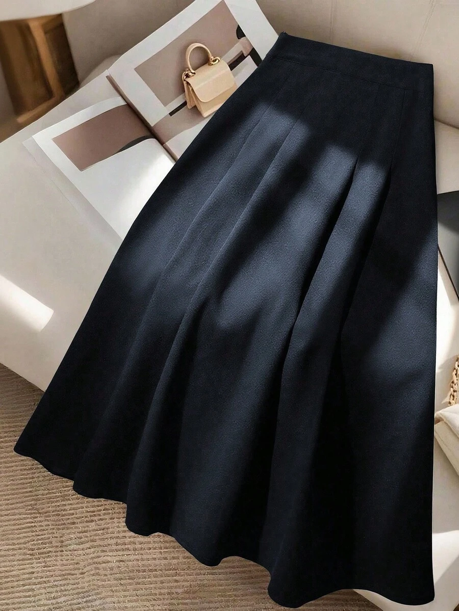 Modelyn 女款純色休閒百搭日常穿著裙 - 藏蓝色 - 查看 1