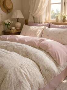 Cirelle 3pcs Floral Duvet Cover Set - Soft Polyester Pink Reversible Bedding Set - Aesthetic Cottagecore Floral Quilt Cover With 2 Pillow Shams (No Insert) - Multicolor - View 2