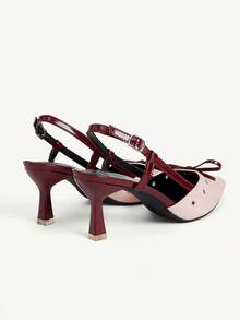 CUCCOO CHICEST Elegant Pink Color Matching Bow Pointed Back Air Heel Sandals Women's Commuting Versatile Low Vamp Shoes Fall Shoes - Pink - View 6