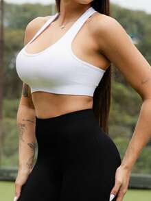 Maju Mazalli Women's Casual Sports Mesh Bra(Seamless)White Bra Workout Top Built In Open Back Seamless Tops White Women Glowmode Sport Fall - White - View 3