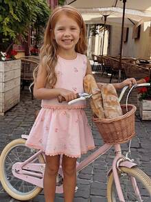 Emery Rose Kids Emery Rose Kids 少女花卉印花圓領上衣與彈性腰褶皺裙休閒日常套裝 - 粉色 - 查看 4