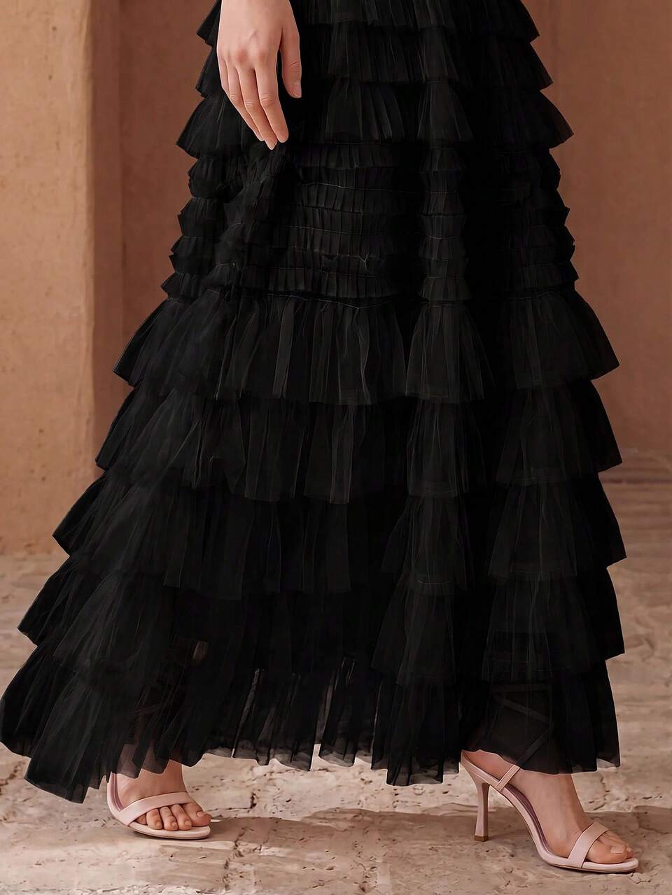 Spring/Summer New High-Quality Standard Size Women's Clothing, Gentle Fairy-Like Tulle Skirt, Elastic Waist Layered Cake Skirt, Slimming Commute Date Skirt