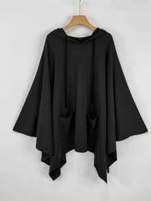 Sweetra Halloween Plus Size Loose Cape Style Pocket Sweatshirt, Autumn/Winter Fall - Dark Grey - View 5