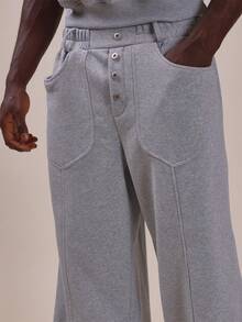 Musero Relaxed Fit Pocket Detail Joggers Front Fly With Buttons Waistabdn With Belt Loops Straight Leg Fit Spring Summer Essentials - Grey - View 5