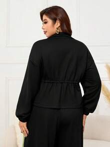 Modelyn Jaket Kasual Ukuran Besar dengan Desain Blok Warna, Resleting, Lengan Panjang, Pinggang Terikat, Potongan Longgar, Potongan Reguler untuk Musim Gugur/Musim Dingin, Liburan Keluarga, dan Mendaki. - MultiWarna - View 2