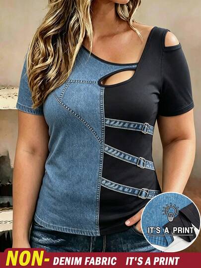 SHEIN LUNE Plus Size Women's Colorblock Casual Daily Wear Top