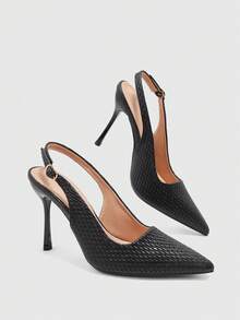 CUCCOO BIZCHIC Simple Rear Empty Buckle Strap Stiletto High Heels, Daily Commuting Versatile Women's Shoes - Fine stone black - View 5