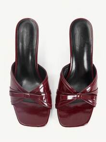 CUCCOO CHICEST Women's Shoes Three-Dimensional Bow Square Toe Wedge Heel Elegant Commuting Burgundy PU Leather Women's Wedge Heel Platform Sandals Dating Vacation - Burgundy - View 2