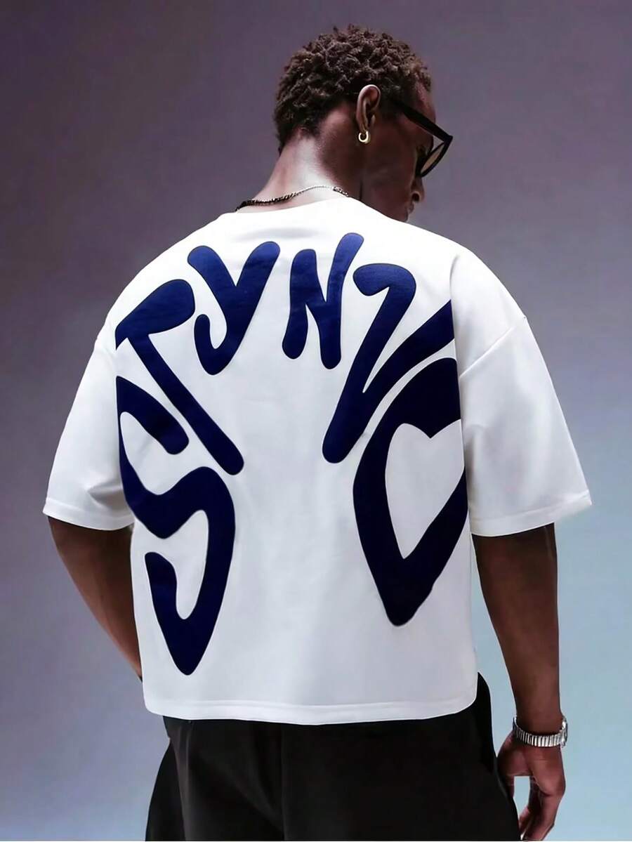 STYNVO 男士字母印花圓領短袖休閒T恤 - 白色 - 查看 1